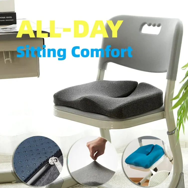 Breathable Memory Foam Seat Cushion – Ergonomic Pressure-Relief Support for Tailbone, Coccyx & Posture with Soft Washable Cover